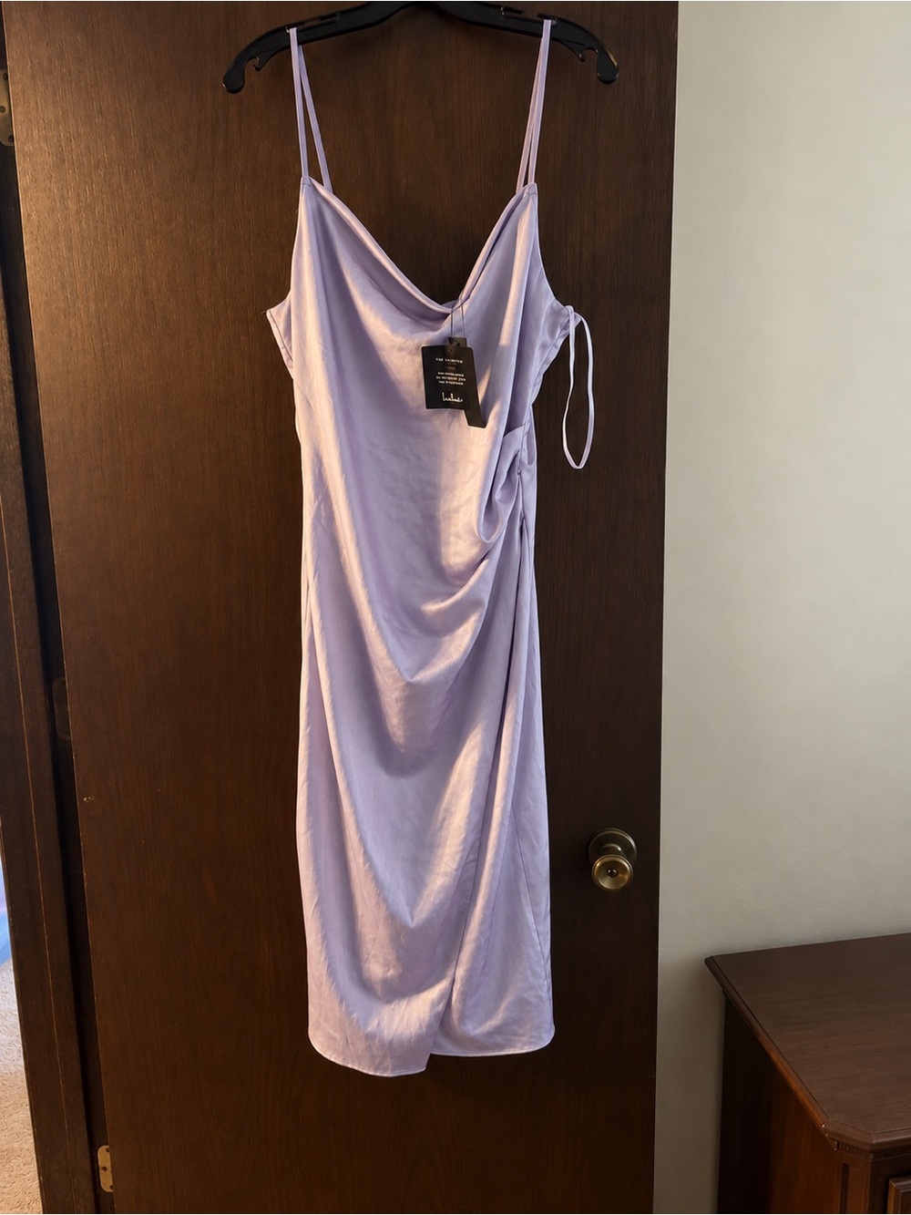 Lulus Lavender Satin Wrap Midi Dress Cowl Neck NWT